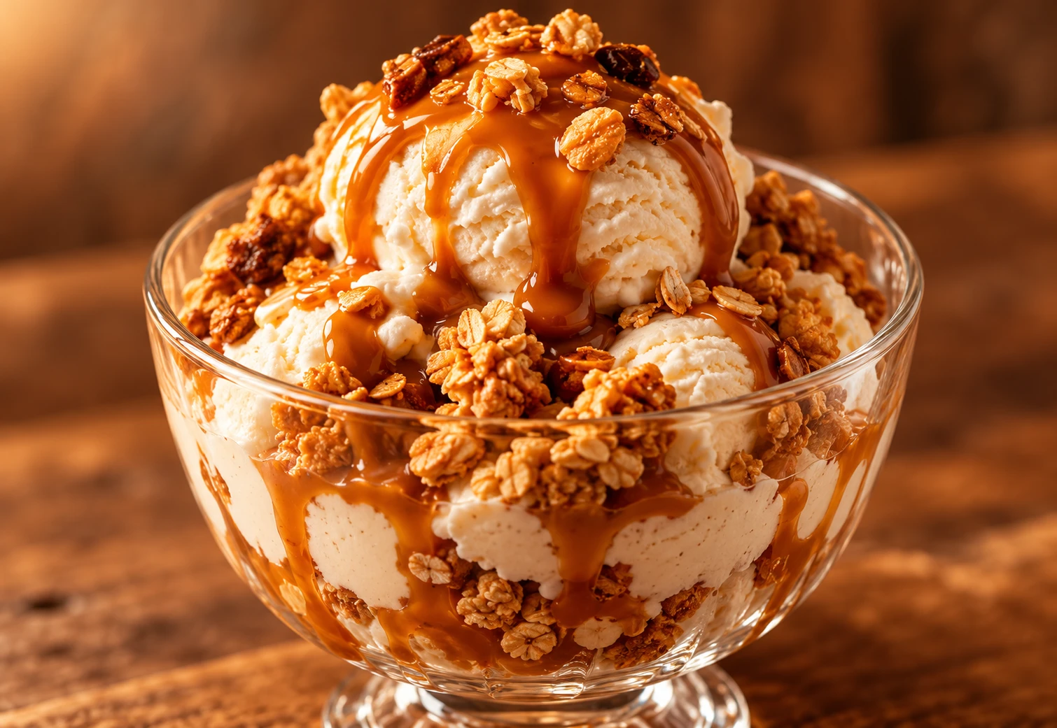 Sugestão de consumo: sorvete com doce de leite e granola